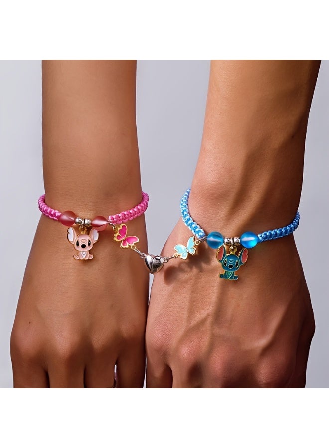 3-Piece Stitch Cartoon Charm Beaded Adjustable Bracelet Set - Image 4