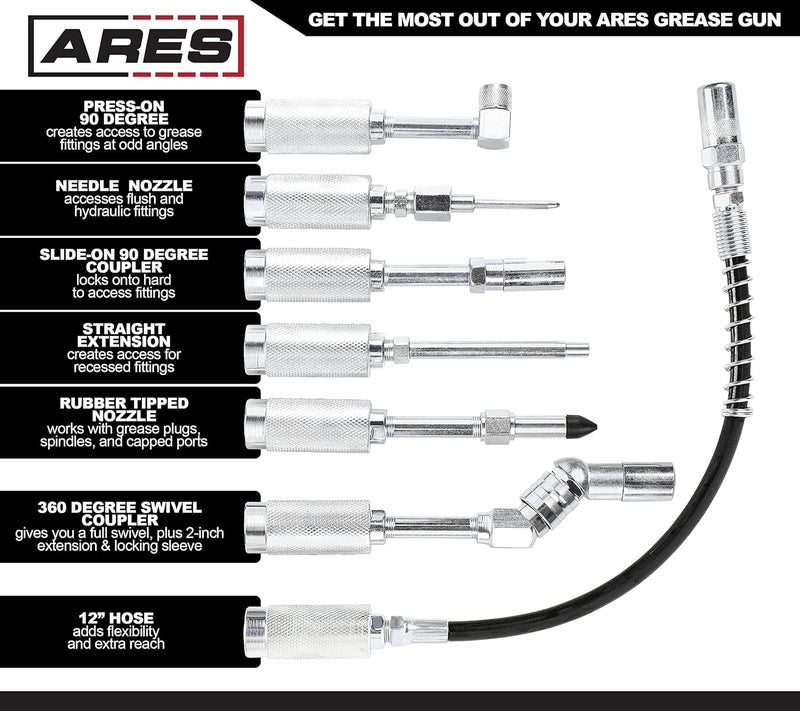 ARES 54011 7-Piece Grease Gun Accessory Set - Universal Design for Grease Lubrication Applications - Image 3