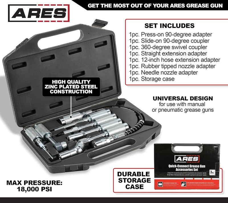 ARES 54011 7-Piece Grease Gun Accessory Set - Universal Design for Grease Lubrication Applications - Image 2