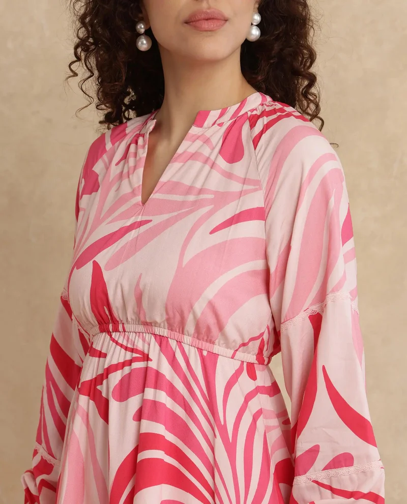 Rareism Women's Abstract Print Tier Mini Dress