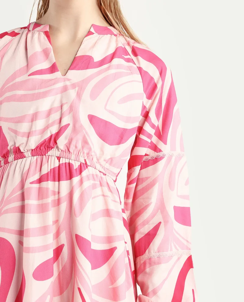 Rareism Women's Abstract Print Tier Mini Dress