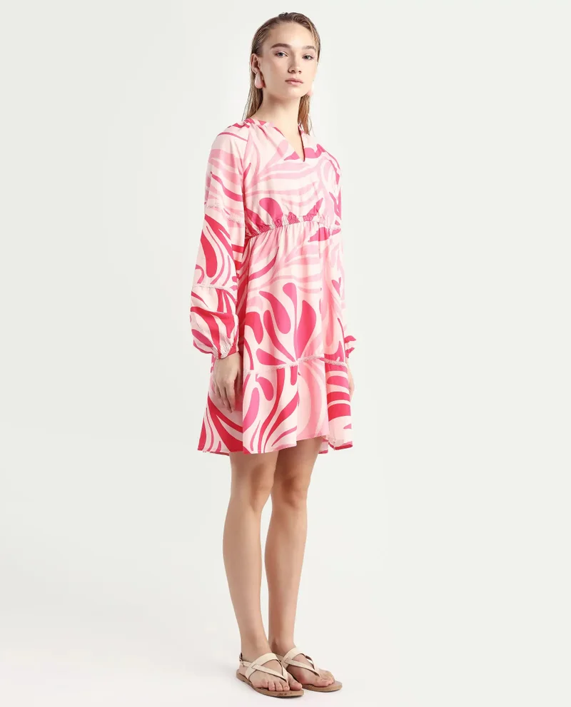 Rareism Women's Abstract Print Tier Mini Dress
