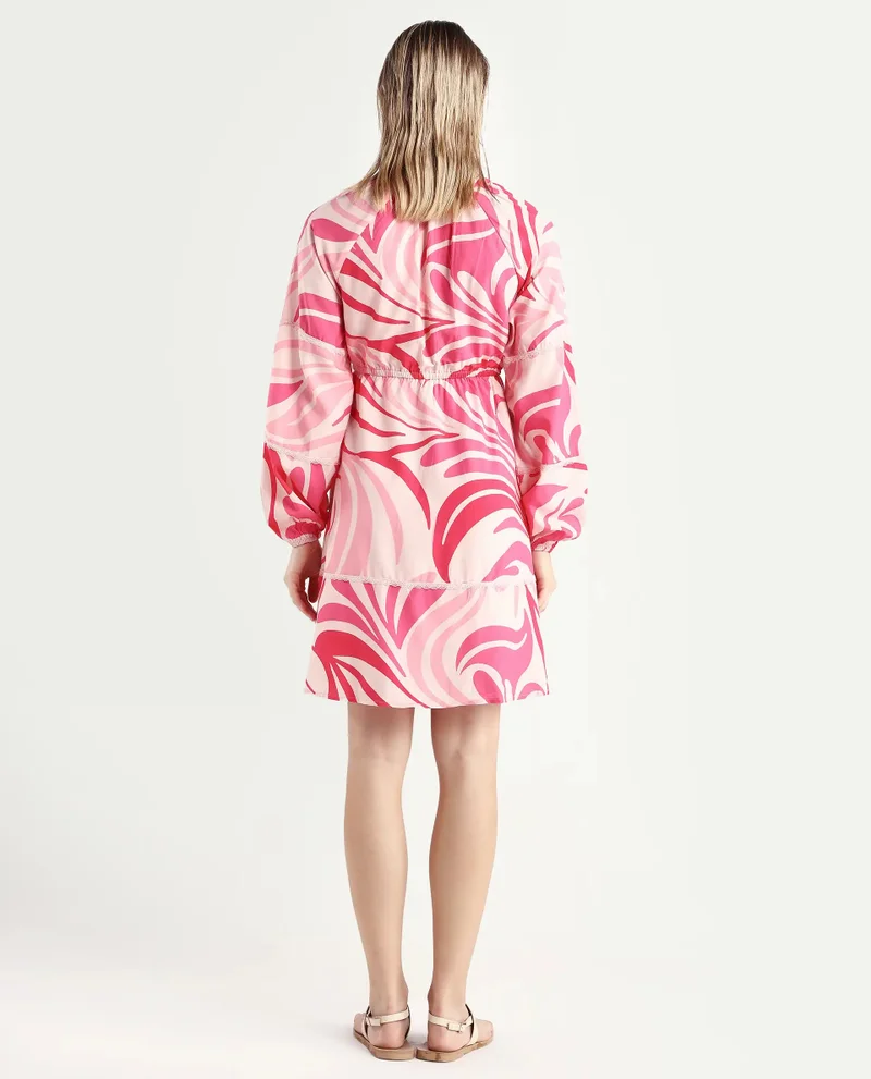 Rareism Women's Abstract Print Tier Mini Dress
