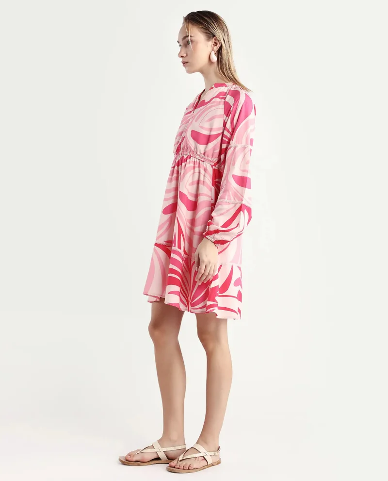 Rareism Women's Abstract Print Tier Mini Dress