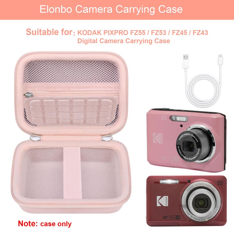Elonbo Camera Carrying Case for KODAK PIXPRO FZ55 / FZ53 / FZ45 / FZ43 16MP Digital Camera, Vlogging Camera Storage Holder Travel Bag, â€‹Mesh Bag Fits Batteries, Cable, Memory Card, Card Reader, Pink - Image 2