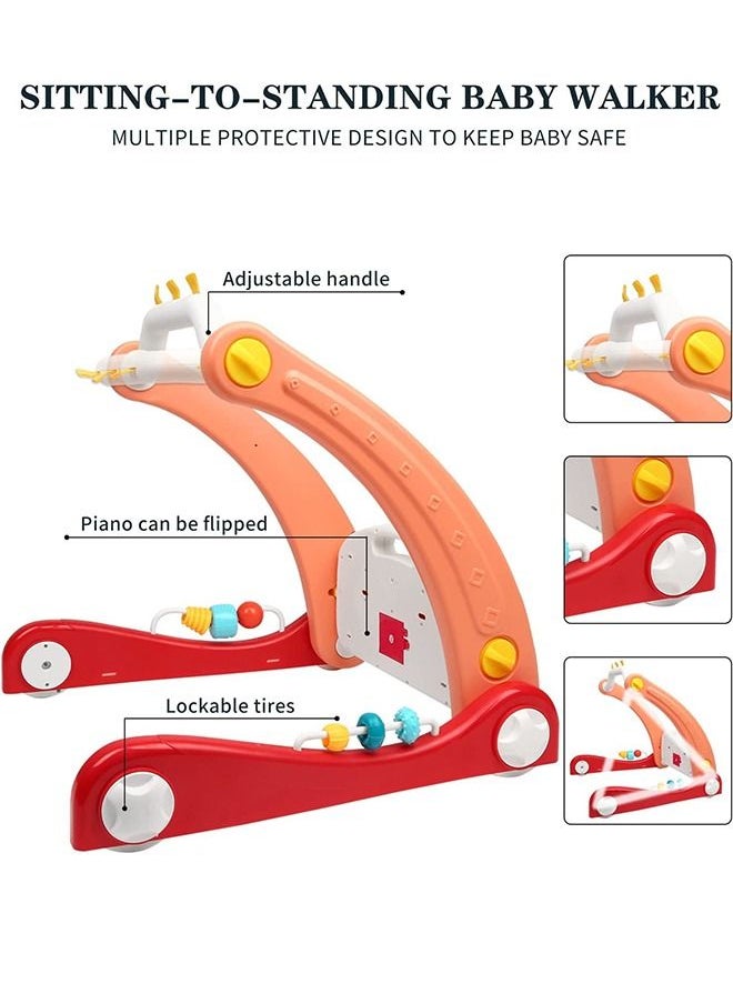 BAYBEE Baybee 2 in 1 Convertable Baby Activity Walker for Baby with Playgym Baby Play gym with Piano  5 Hanging Baby Toys  Activity Play Mat Gym Kids Walker for Baby Toddlers Boy Girl 0-18 Months Red  - Image 3