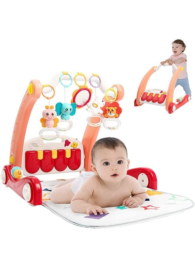 BAYBEE Baybee 2 in 1 Convertable Baby Activity Walker for Baby with Playgym Baby Play gym with Piano  5 Hanging Baby Toys  Activity Play Mat Gym Kids Walker for Baby Toddlers Boy Girl 0-18 Months Red  - Image 1