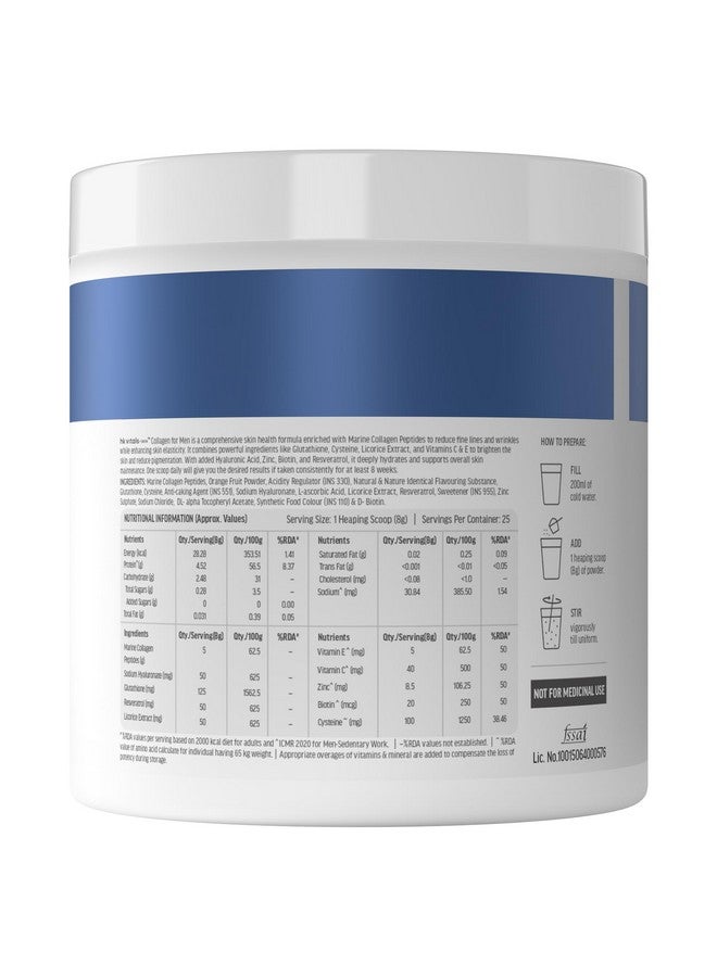 HEALTHKART مكمل كولاجين البحر هيلث كارت إتش كيه فيتالز للرجال (برتقال، 200 غرام) | فيتامين سي، إي، صوديوم هيالورونات | لبشرة شابة ومتألقة، مسحوق، 1 عدد، 25 حصة - Image 3