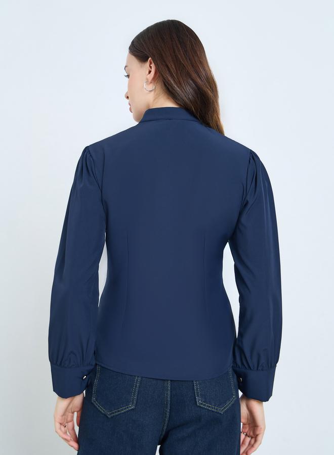 Styli Navy Blue Long Sleeve Buttoned Blouse - Image 4