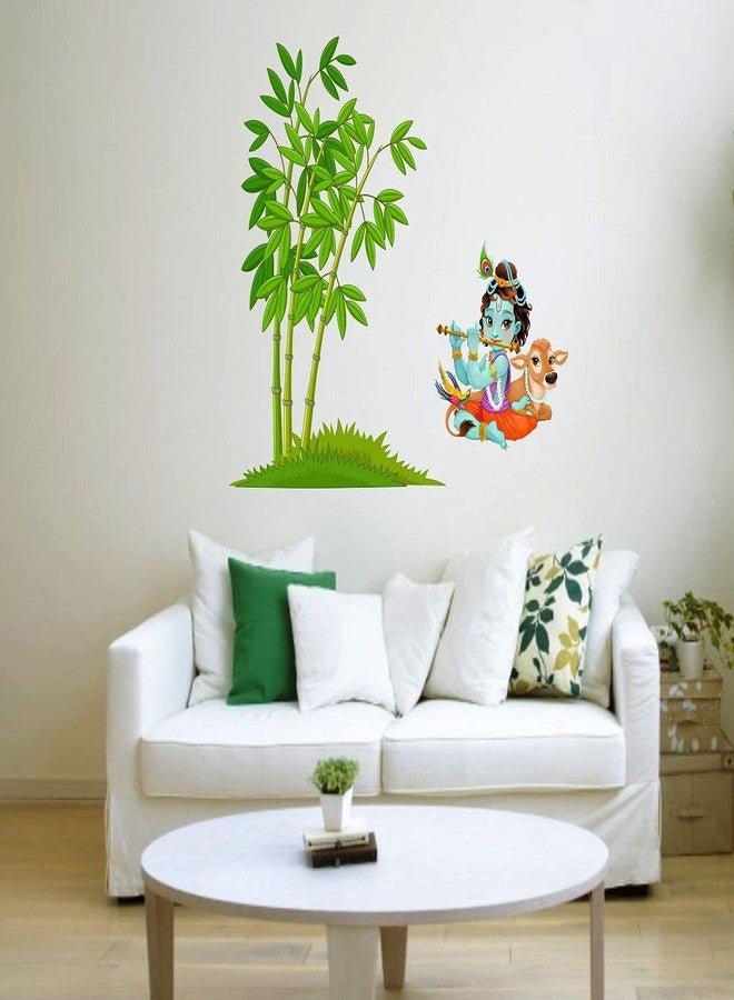 Asmi Collections Wall Stickers Little God Krishna Playing Flute Under a Bamboo Tree with Cow - Image 2