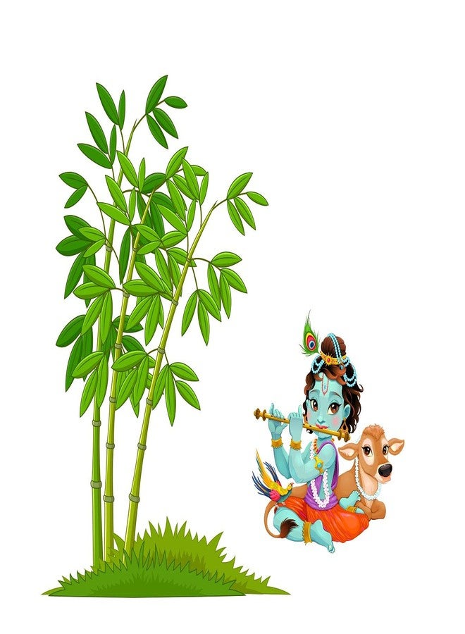 Asmi Collections Wall Stickers Little God Krishna Playing Flute Under a Bamboo Tree with Cow - Image 1