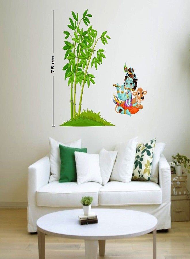 Asmi Collections Wall Stickers Little God Krishna Playing Flute Under a Bamboo Tree with Cow - Image 3