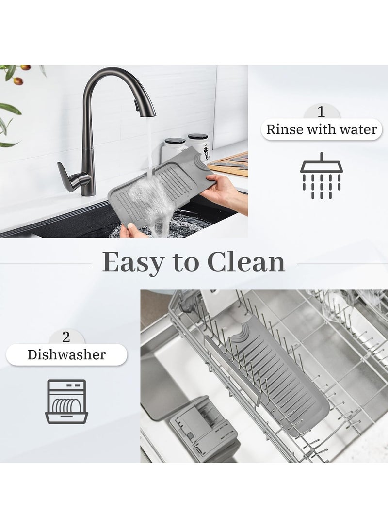 Relex Kitchen Sink Splash Guard, Silicone Draining Mat for Sink, Longer Silicone Faucet Drainer Pad, Sink Protectors for Kitchen Sink Mat, Sponge Holder for Kitchen Sink Accessories, Grey - Image 3