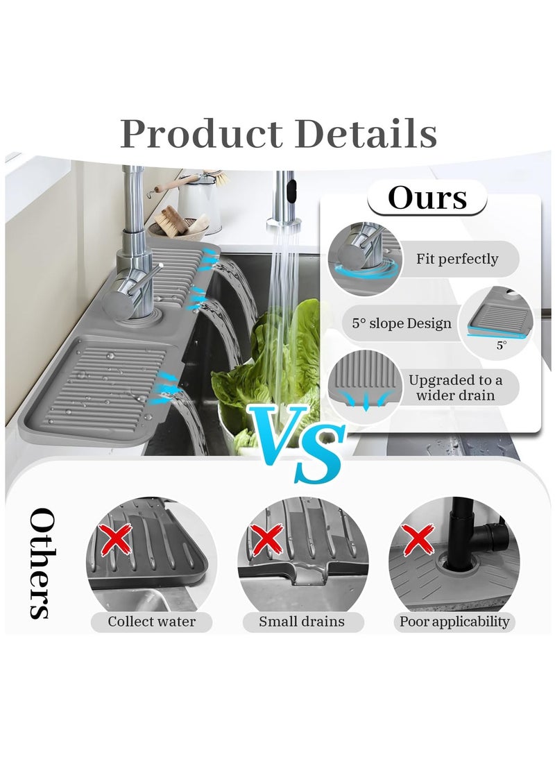 Relex Kitchen Sink Splash Guard, Silicone Draining Mat for Sink, Longer Silicone Faucet Drainer Pad, Sink Protectors for Kitchen Sink Mat, Sponge Holder for Kitchen Sink Accessories, Grey - Image 5