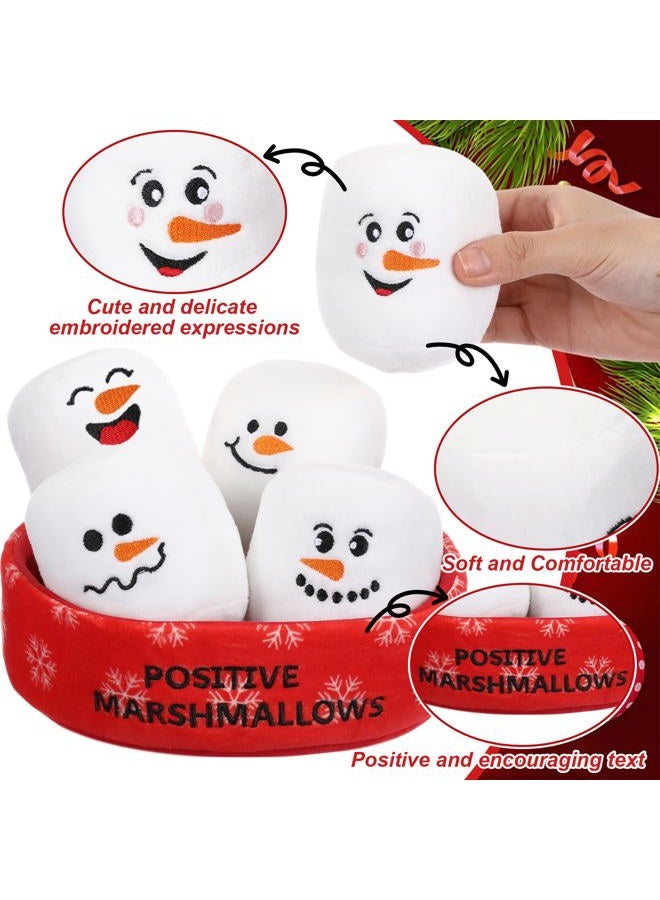Vertintong Positive Snowman Marshmallows Doll Valentine's Day Basket Stuffers Gifts for Her/him Cuddly Stuffed Marshmallows for Ones of All Ages Winter Party Includes 5 Plushies with Carrying Basket - Image 3