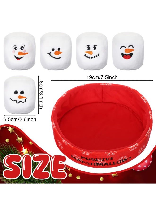 Vertintong Positive Snowman Marshmallows Doll Valentine's Day Basket Stuffers Gifts for Her/him Cuddly Stuffed Marshmallows for Ones of All Ages Winter Party Includes 5 Plushies with Carrying Basket - Image 4