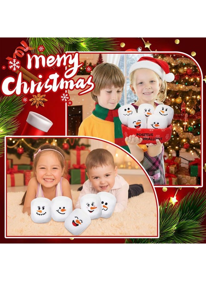 Vertintong Positive Snowman Marshmallows Doll Valentine's Day Basket Stuffers Gifts for Her/him Cuddly Stuffed Marshmallows for Ones of All Ages Winter Party Includes 5 Plushies with Carrying Basket - Image 5