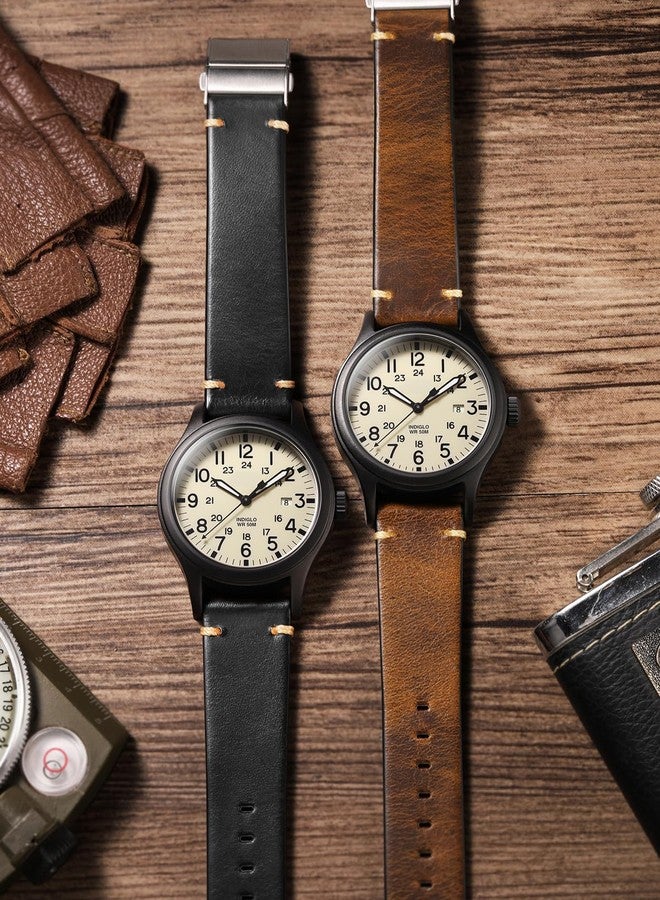 Getalia leather Watch Band Retro Oil wax Genuine Leather,18mm 19mm 20mm 21mm 22mm Quick Release Foldover Clasp Replacement Watch Straps for Men and Women, Ash Black, 18mm, Retro - Image 5