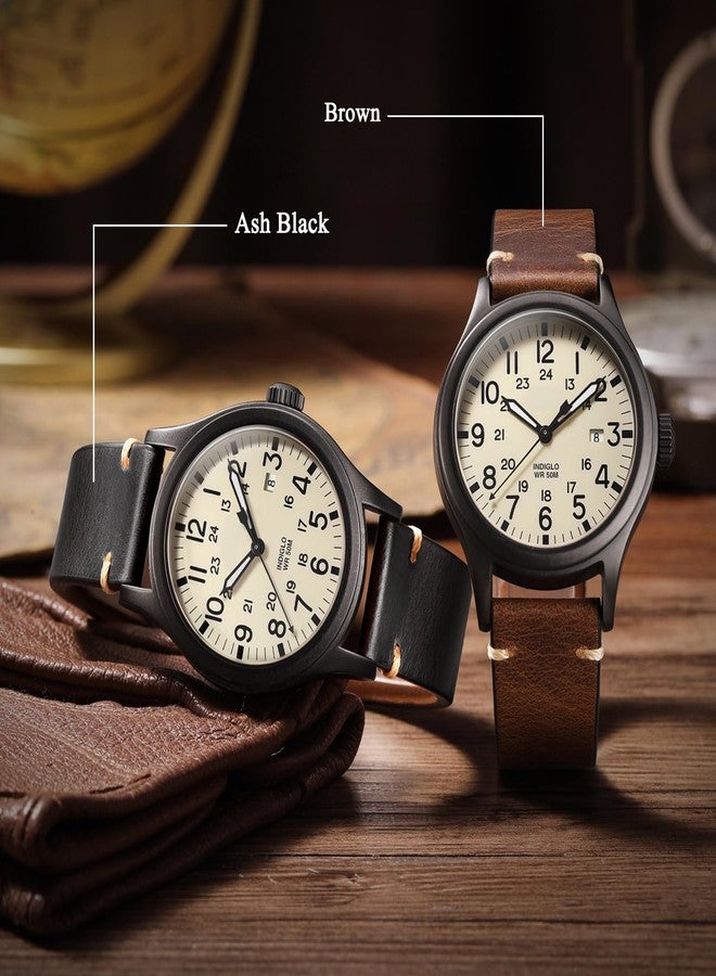 Getalia leather Watch Band Retro Oil wax Genuine Leather,18mm 19mm 20mm 21mm 22mm Quick Release Foldover Clasp Replacement Watch Straps for Men and Women, Ash Black, 18mm, Retro - Image 4