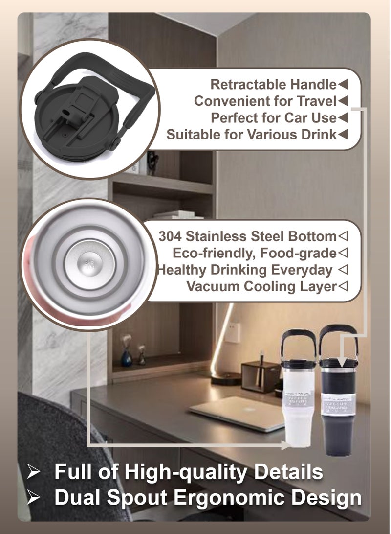YooA 30 oz Stainless Steel Vacuum Bottle with Dual Spout | Car Cup & Handle, Shatter-Resistant, Cold Retention, Food-Grade, School/Office/Fitness/Outdoors, Gift (10.5*25cm, White) - Image 3