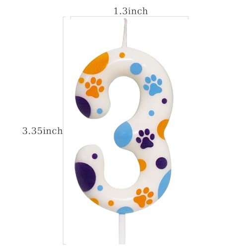 ElekFX Blue Dog Paw Themed Birthday Candles, Number 3 Blue Dog Birthday Party Supplies, 2.76 inch Cake Topper Decorations, Birthday Decorations for Kids (Number 3) - Image 2