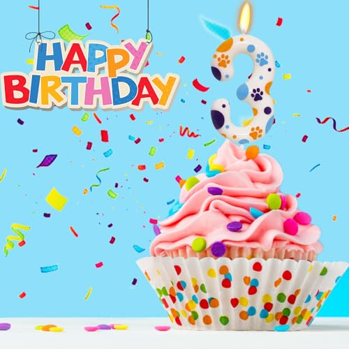 ElekFX Blue Dog Paw Themed Birthday Candles, Number 3 Blue Dog Birthday Party Supplies, 2.76 inch Cake Topper Decorations, Birthday Decorations for Kids (Number 3) - Image 3