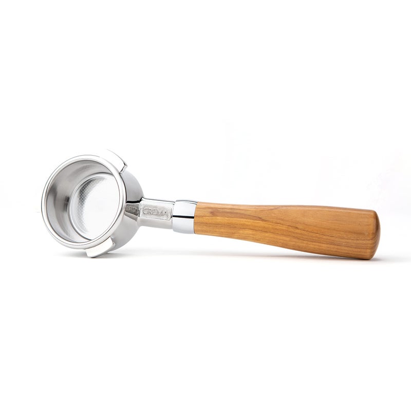 Crema Coffee Products  54mm Bottomless Naked Portafilter  Filter Basket Included  Compatible with 54mm Breville Machines Olivewood