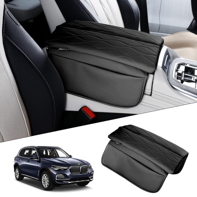 غطاء وحدة التحكم الوسطى من كارلتيس لسيارات BMW X5 G05 X7 G07 20192025 2026 X6 G06 20202025 2026، غطاء ذراع وحدة التحكم الوسطى من الجلد لسيارات BMW X5، واقي مقاوم للماء مع جيوب تخزين باللون الأسود