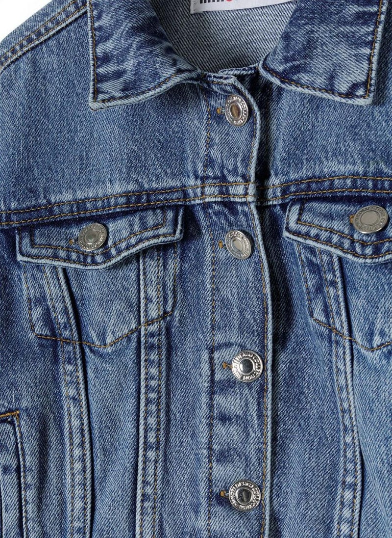 MINOTI Kids Girls Denim Jacket with Button Fastening  - Image 4