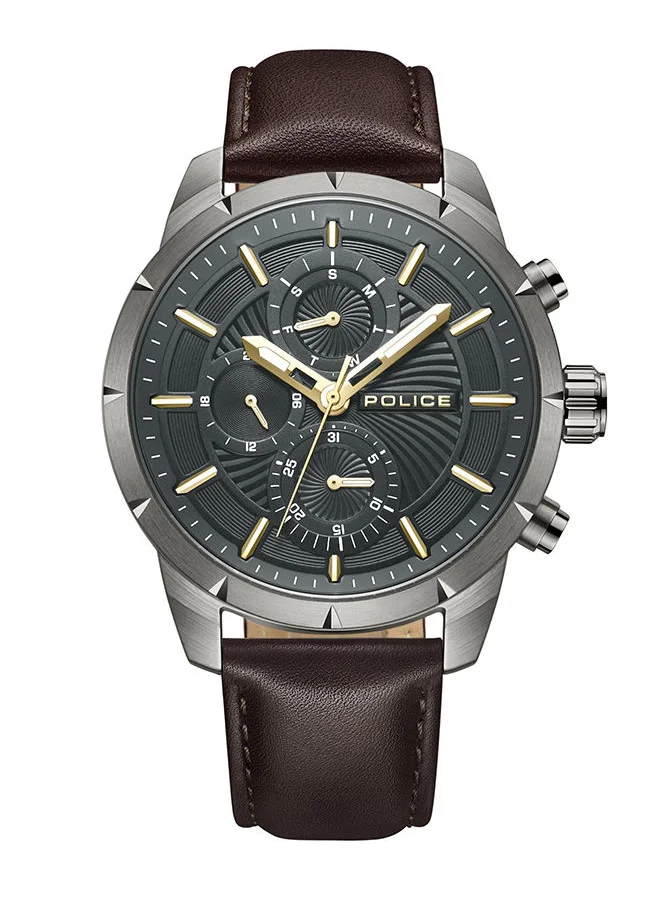 بوليس Neist Watch For Men Grey Dial And Brown Leather Strap