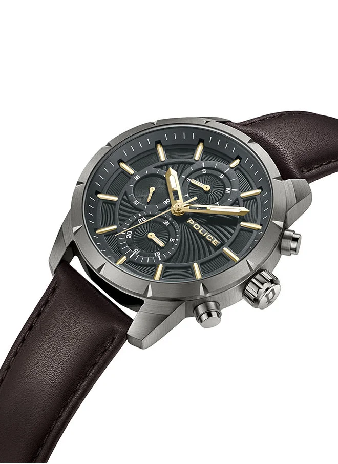 بوليس Neist Watch For Men Grey Dial And Brown Leather Strap