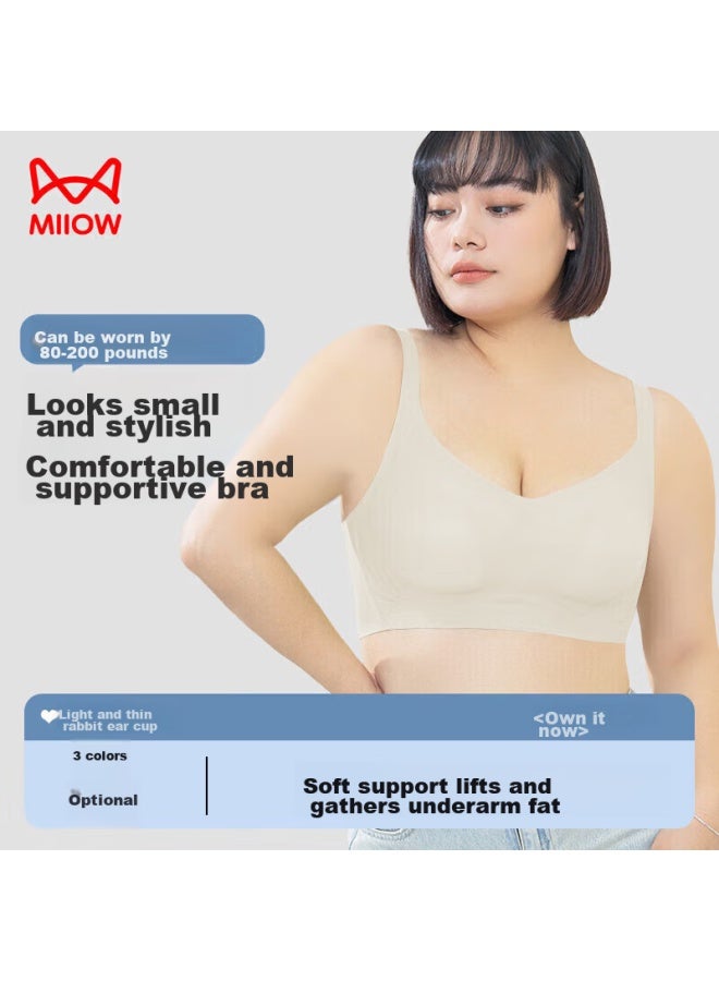 MIIOW Miiow Seamless Bra For Women, Large Bust Minimizer, Rabbit Ear Cups, Push-up, Wireless, Sexy, Plus Size Brassiere, Champagne Color, Size 34 - Image 1