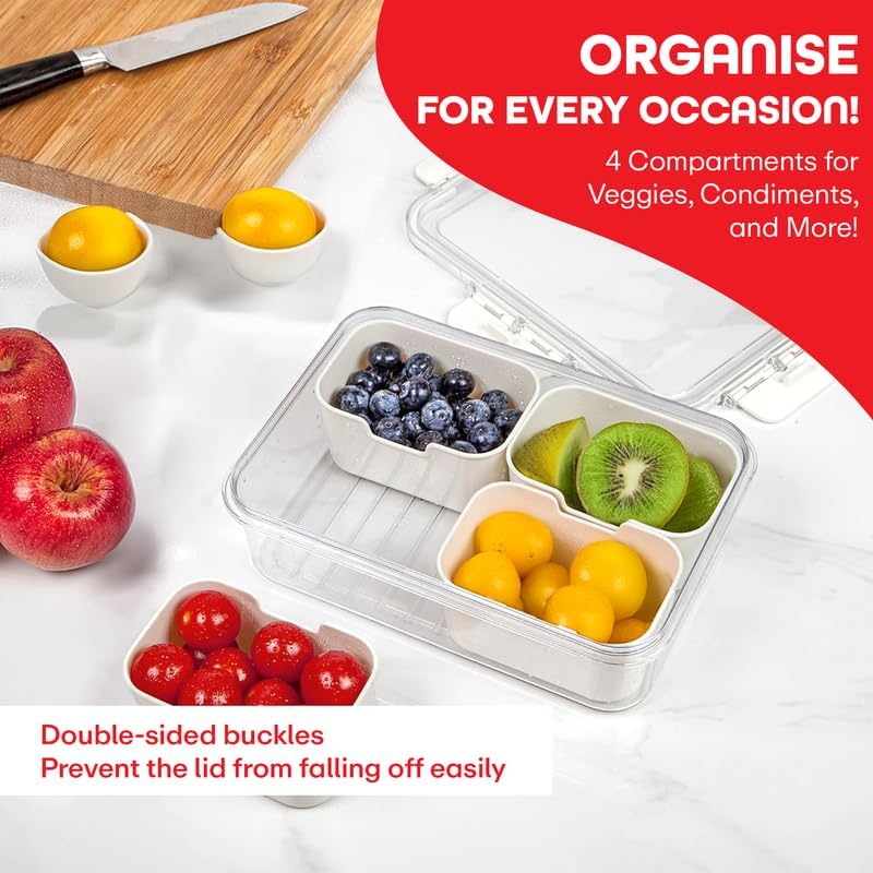 ZIVIK Refrigerator Storage Box Freshkeeping Fruit Box Dry Fruit Keeper With 4 Removable Boxes With Display For SnacksVegetables Platter Sealed Tank4 Compartment Box - Image 4