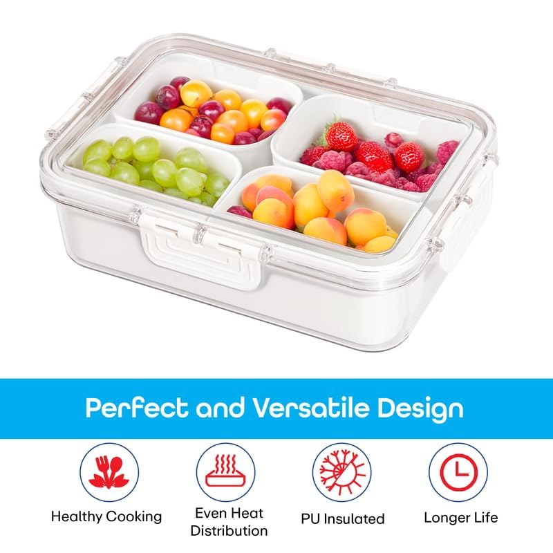 ZIVIK Refrigerator Storage Box Freshkeeping Fruit Box Dry Fruit Keeper With 4 Removable Boxes With Display For SnacksVegetables Platter Sealed Tank4 Compartment Box - Image 5