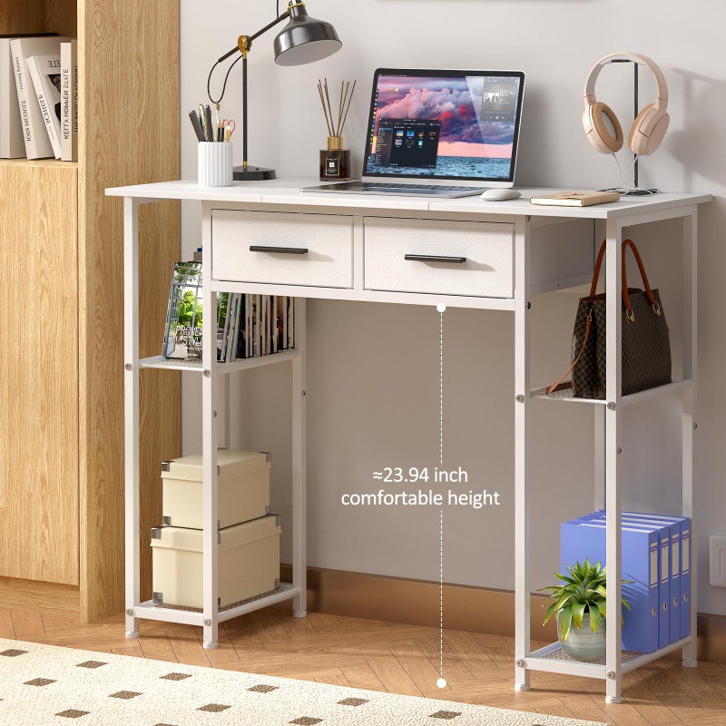 DAOUTIME White Computer Desk with Drawers, 37.3 Inch Home Office Work Desk with Storage Shelf, Kids Teens Study Table for Small Space, Small Writing PC Table for Bedroom Makeup Vanity Desk - Image 2