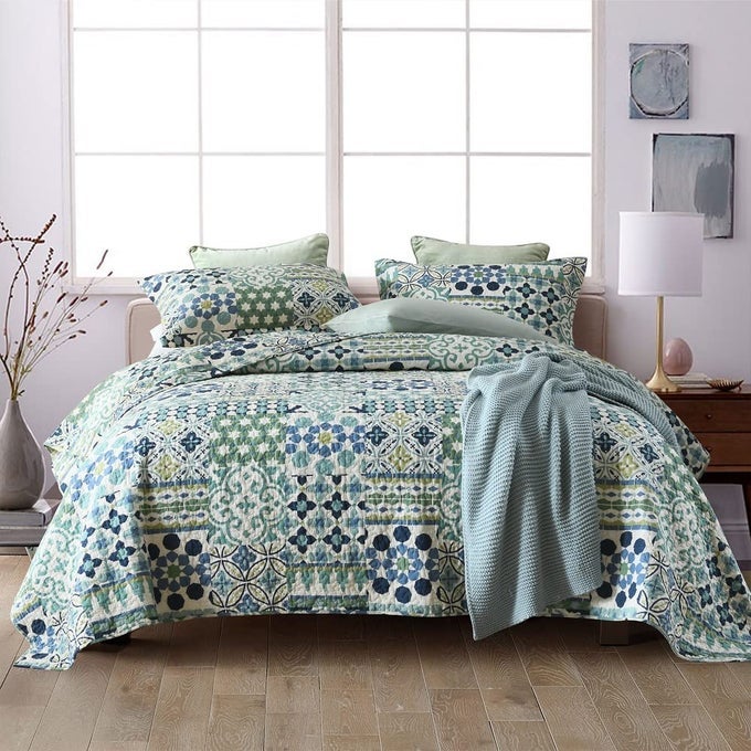COTTON BEDSPREAD QUILT SETS REVERSIBLE COVERLET SETS COMFORTERS VINTAGE BOHEMIAN PATCHWORK BEDSPREAD GREEN QUEEN SIZE