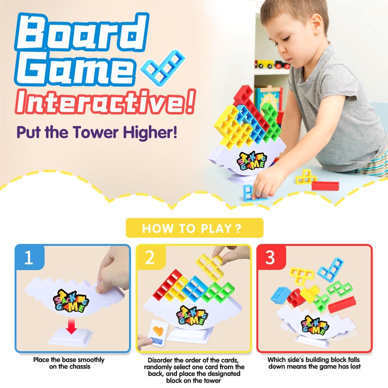 BBnote 64PCS Stack Game for Adult & Kids, Tetra Board Tower Games for Family Travel Party, 2 Players Balance Stacking Toy, Team Toys Building Block - Image 3