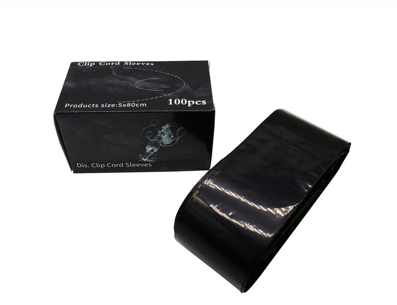 HuoHuo 100PCS Clip Cord Sleeves,Box Plastic Clip Cord Sleeves black,Disposable Hygiene Clip Cord Covers,One Box of 100PCS Plastic black Clip Cord Sleeves,Machine Bags(Black) - Image 5