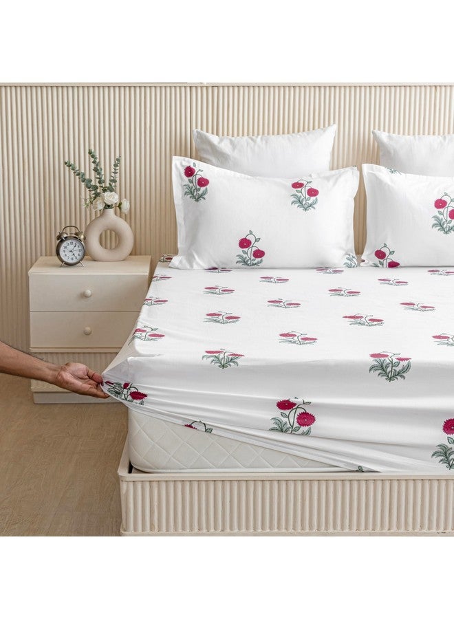 HOMEMONDE شراشف سرير مطاطية مريحة من هوموند 210TC قطن ناعم بحجم كوين 72 × 72 بوصة مزخرفة بأزهار مع 2 غطاء وسادة، وردة حمراء - Image 1