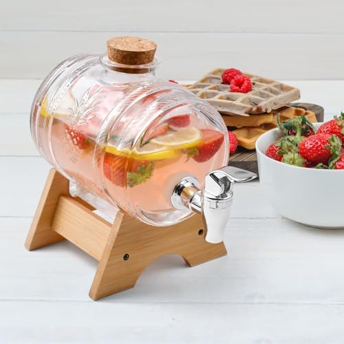 VILON Barrel Shaped Glass Iced Drink Dispenser with Tap | Bamboo Lid & Steel Spout | Cold Beverage Jar for Beer, Water, Juice, Cocktails | Clear Glass Dispenser – 3 litres Capacity (3000 ML) - Image 5