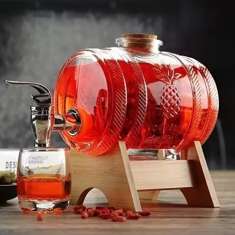 VILON Barrel Shaped Glass Iced Drink Dispenser with Tap | Bamboo Lid & Steel Spout | Cold Beverage Jar for Beer, Water, Juice, Cocktails | Clear Glass Dispenser – 3 litres Capacity (3000 ML) - Image 4