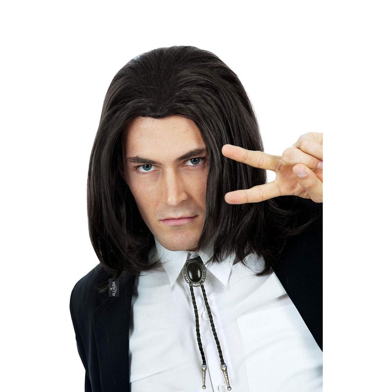 ALLAURA Compatible with John Wick Wig Black Hitman Wig for Men Tieable into Ponytail Assassin Keanu Vincent Vega Farquaad Vampire Cosplay 90s Action Movie Halloween Costume Hairpiece