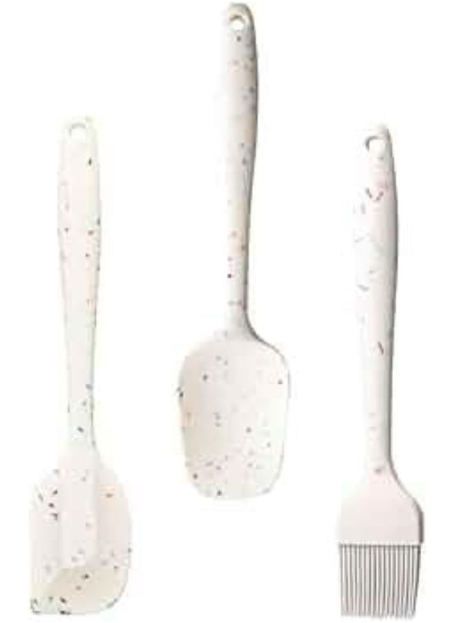 Generic 3-Piece Silicone Kitchen Utensil Set, Granite Design, Non-Stick Cooking Tools with Spoon, Brush, Spatula, Heat Resistant (White)  - Image 1