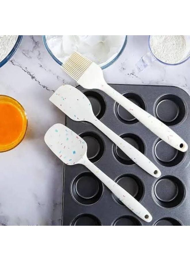Generic 3-Piece Silicone Kitchen Utensil Set, Granite Design, Non-Stick Cooking Tools with Spoon, Brush, Spatula, Heat Resistant (White)  - Image 4