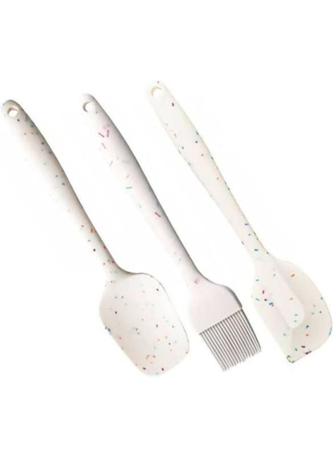 Generic 3-Piece Silicone Kitchen Utensil Set, Granite Design, Non-Stick Cooking Tools with Spoon, Brush, Spatula, Heat Resistant (White)  - Image 2