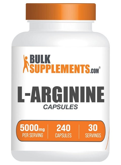 BulkSupplements.com L-Arginine 5000mg Capsules - Arginine Supplement, Nitric Oxide Supplement, L-Arginine Capsules - Gluten Free, 8 Capsules per Serving, 240 Capsules (Pack of 1)