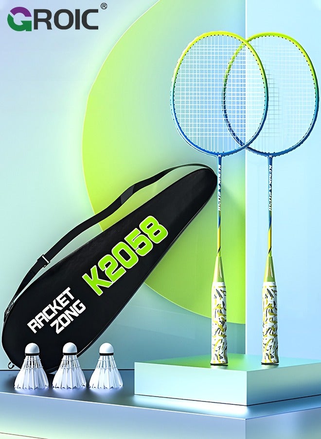 GROIC 1 Pairs Badminton Rackets Set with 3 Badminton Balls, 2 Hand Glue, 2 Rackets Sticker and Carrying Bag Included, Upgrade Lightweight Adult Badminton Racket Set for Outdoor Sport, Professional Training - Image 1