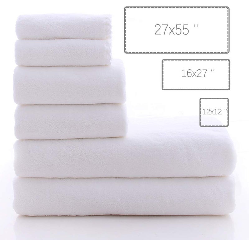 MOONQUEEN Ultra Soft Towel Set - Quick Drying - 2 Bath Towels 2 Hand Towels 2 Washcloths - Microfiber Coral Velvet Highly Absorbent Towel for Bath Fitness, Sports, Yoga, Travel (White, 6 Pieces) - Image 4