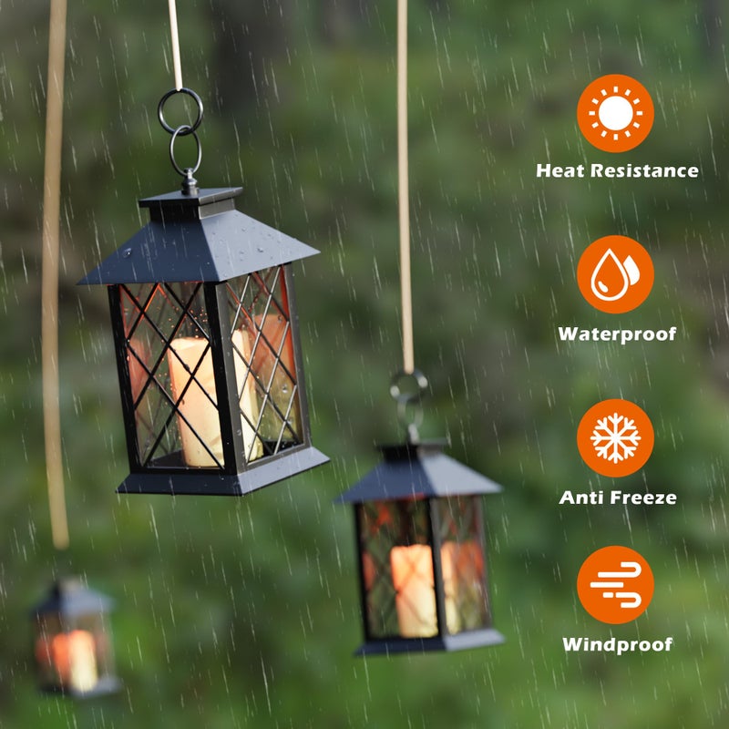 Afineth 13.4"" Lanterns Decorative Indoor  Black Lantern Decor With Timer Flickering Candle  Diamond-Shaped Outdoor Lanterns  Waterproof Hanging Lantern For Patio  Porch  Entryway  Centerpieces  1 Pack - Image 4