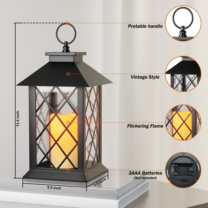 Afineth 13.4"" Lanterns Decorative Indoor  Black Lantern Decor With Timer Flickering Candle  Diamond-Shaped Outdoor Lanterns  Waterproof Hanging Lantern For Patio  Porch  Entryway  Centerpieces  1 Pack - Image 2